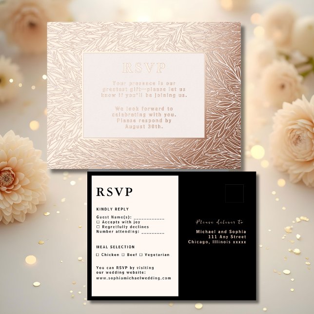 Carte de réponse Mariage RSVP Rose moderne Gold Lu (Créateur téléchargé)