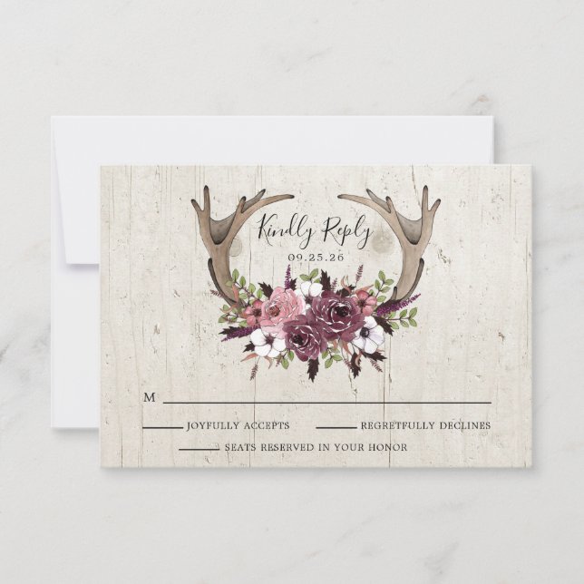 Carte de réponse Mariage Rustique Boho Floral Antl (Devant)