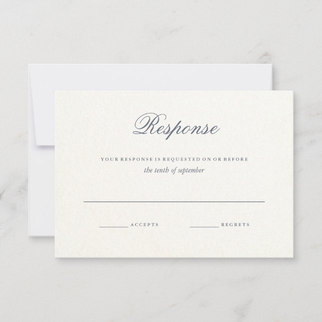Carte de réponse Mariage simple Texte gris bleu (Devant)