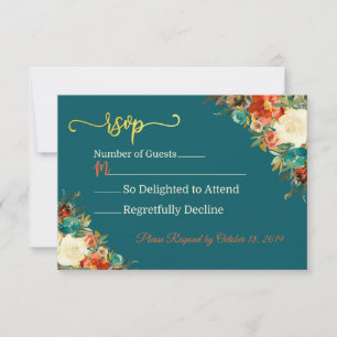 Carte de réponse mariage - Turquoise et orange
