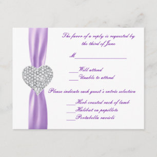 Carte de réponse Mariage violet du coeur de diaman