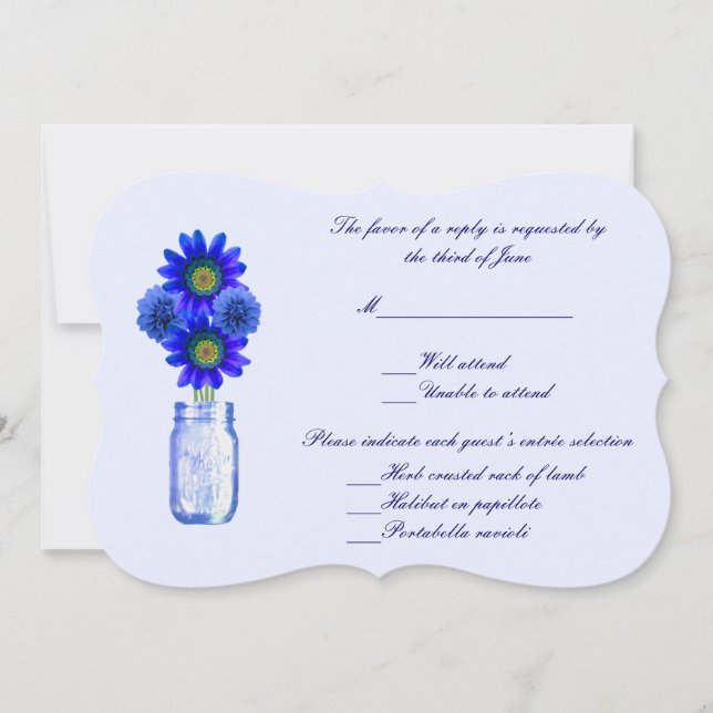 Carte de réponse Mason Jar Fleurs Bleues (Devant)