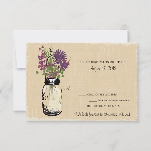 Carte de réponse Mason Jar & Fleurs sauvages (Devant)
