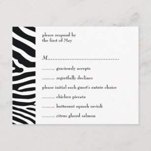 Carte de réponse/menu Zebra noir