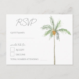 Carte de réponse minimale aquarelle palmier