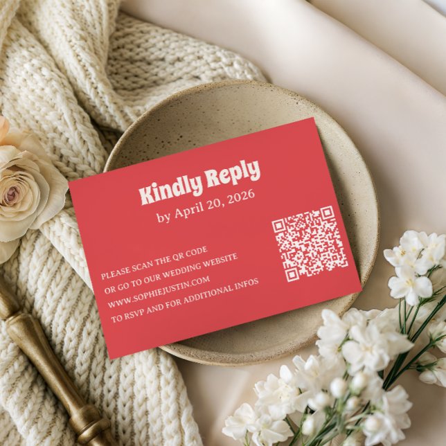Carte de réponse moderne de corail avec code QR (Créateur téléchargé)