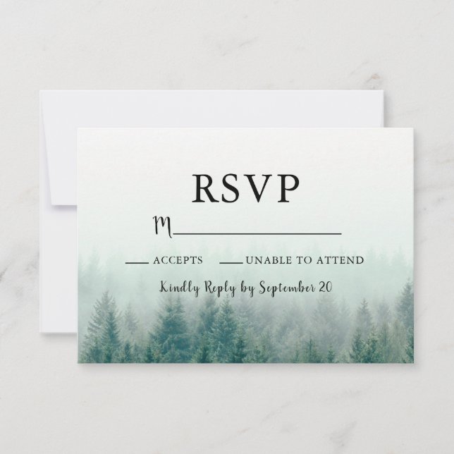 Carte de réponse moderne Misty Pines RSVP (Devant)