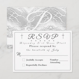 Carte de réponse monographique blanche Faux-Satin