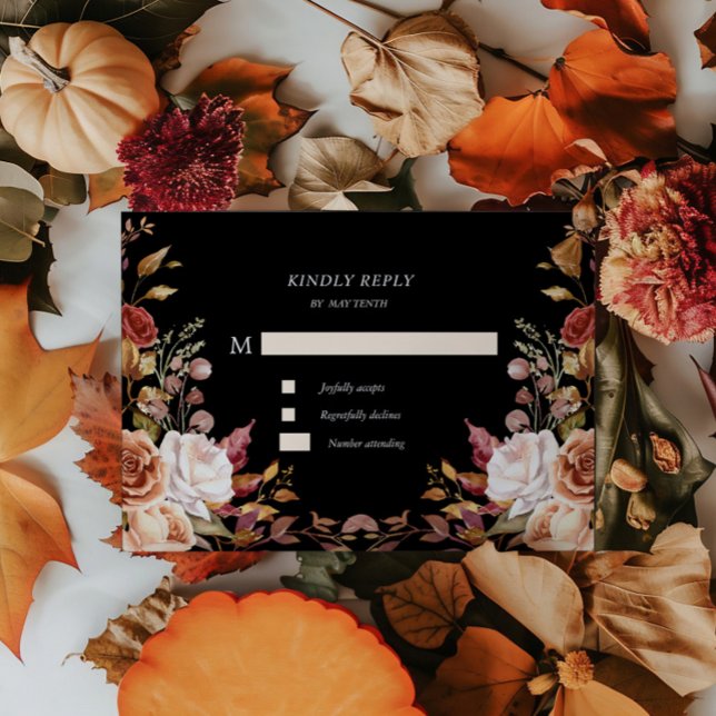 Carte de réponse Moody Autumn Floral RSVP (Créateur téléchargé)