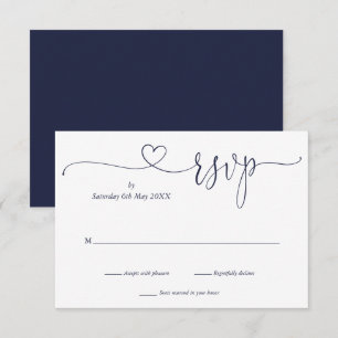Carte de réponse Navy Blue et blanc à motif de cœu