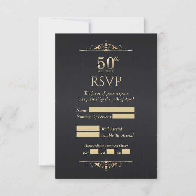 Carte de réponse noire pour 50e anniversaire de ma (Devant)