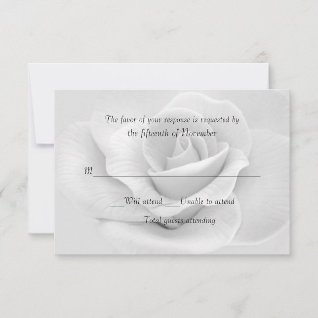 Carte de réponse personnalisée Rose blanche élégan (Devant)