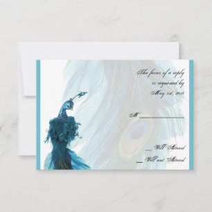 Carte de réponse Plume Peacock bleu turquoise