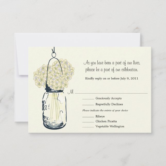 Carte de réponse  Pot Mason et Hydrangeas (Devant)