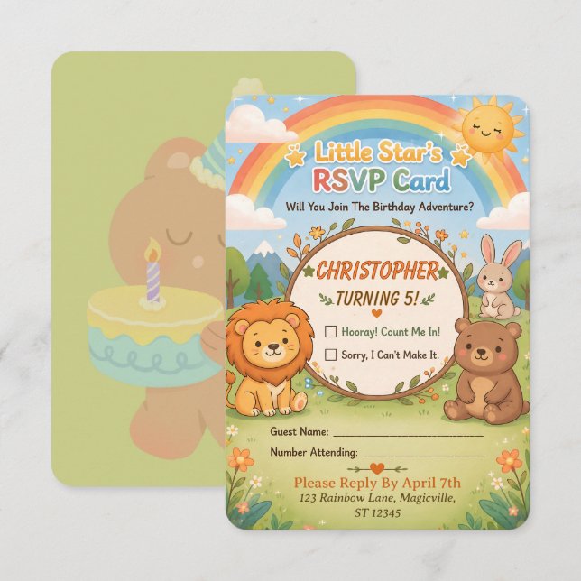 Carte de réponse pour anniversaire d'animaux de la (Devant / Derrière)
