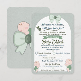 Carte de réponse pour baby shower garçon vert saug