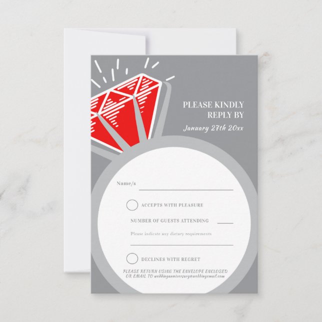 Carte de réponse pour bague en rubis 40e anniversa (Devant)