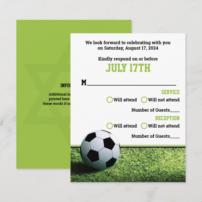 Carte de réponse pour Bar Mitzvah au stade de foot (Devant / Derrière)