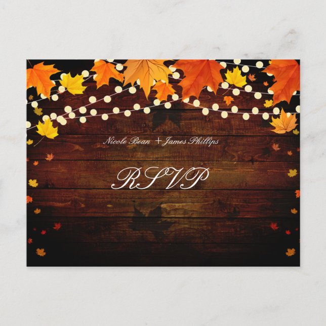 Carte de réponse pour feuilles d'automne en bois r (Devant)