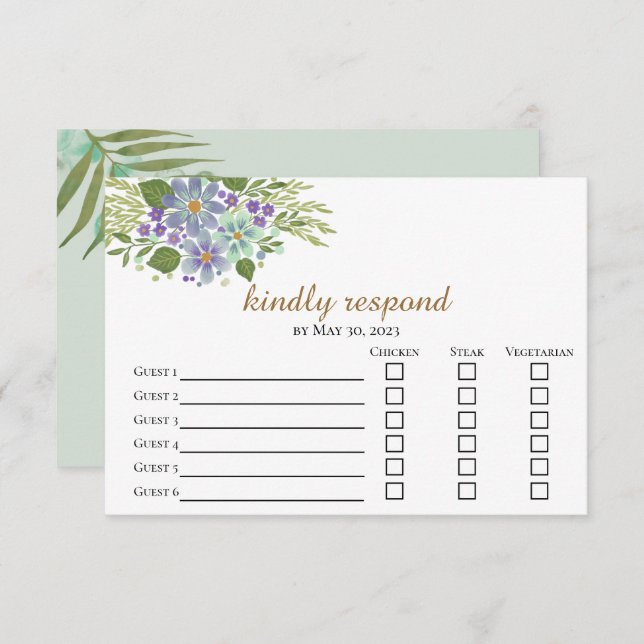 Carte de réponse pour le choix du repas Aquarelle  (Devant / Derrière)