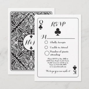 Carte de réponse pour mariage RSVP K Q As Trèfles