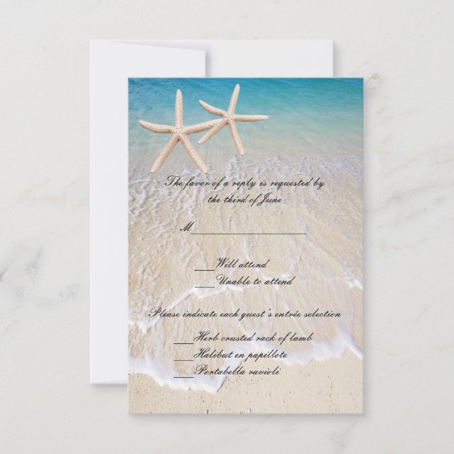 Carte de réponse pour mariage sur la plage aux éto (Devant)