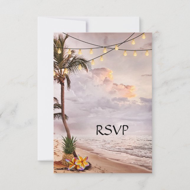 Carte de réponse pour mariage sur la plage tropica (Devant)