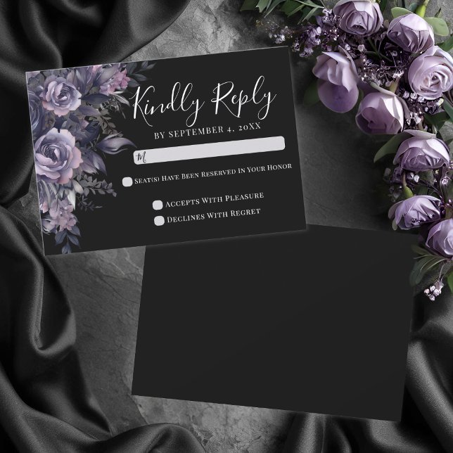 Carte de réponse pour un mariage gothique noir (Black Gothic Wedding RSVP Card)