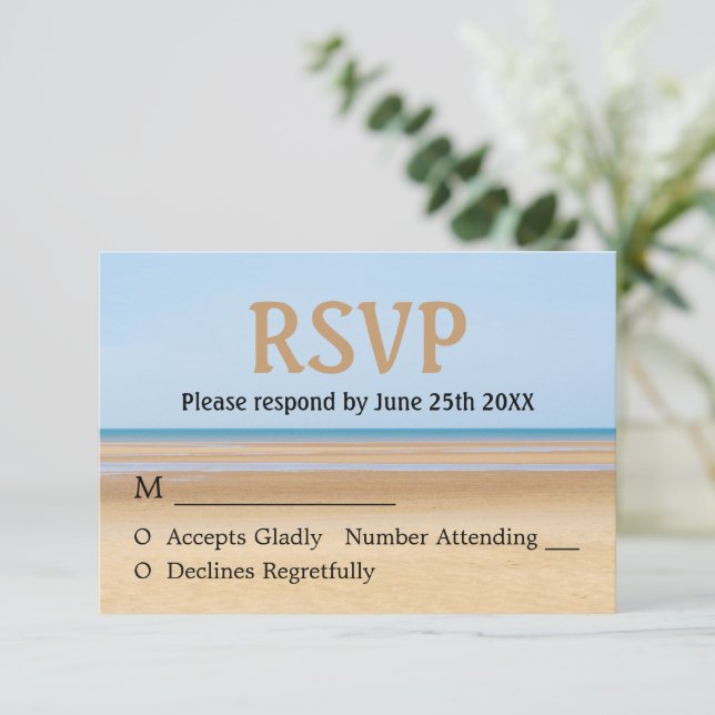 Carte de réponse pour un mariage sur la plage (Debout devant)