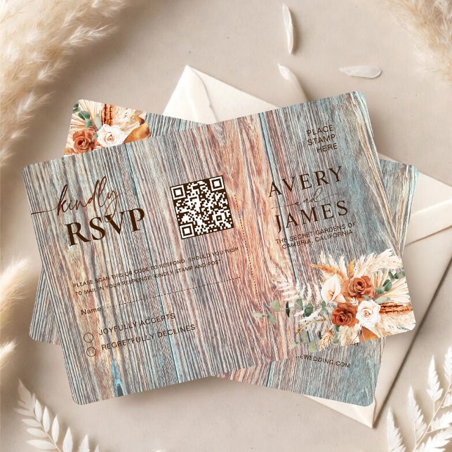 Carte de réponse QR Code Bohème Rustique en Bois (Créateur téléchargé)