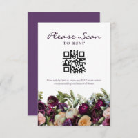 Carte de réponse QR Code de mariage floral foncé à