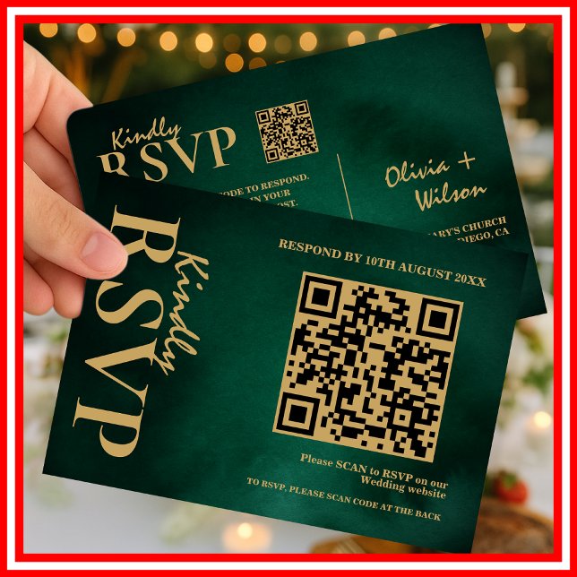 Carte de réponse QR Code de mariage Vert Émeraude  (Créateur téléchargé)