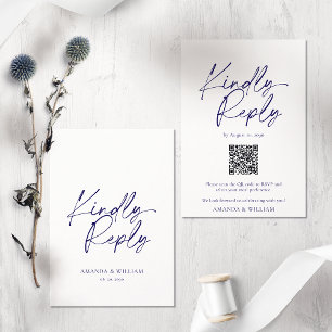 Carte de réponse QR Code élégante blanche et bleu 