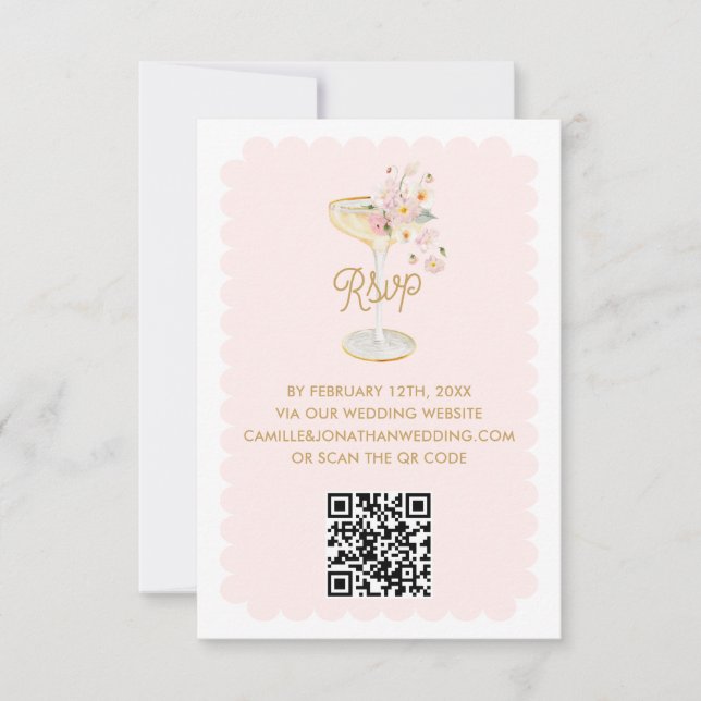 Carte de réponse QR Code Elégantes Pétales et Pros (Devant)
