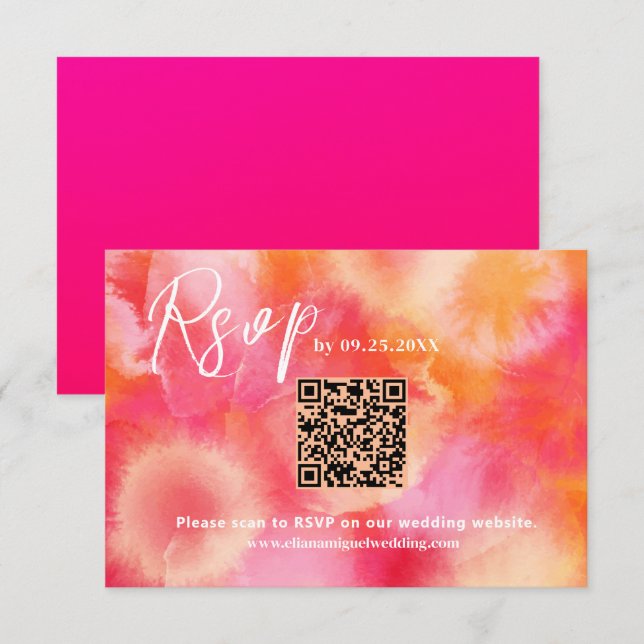 Carte de réponse QR Code rose mariage RSVP (Devant / Derrière)