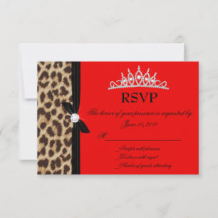 carte de réponse Quinceanera rouge léopard