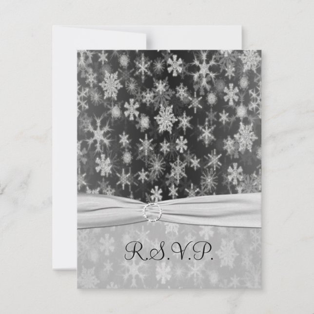 Carte de réponse RIBBON Black, Silver Snowflakes I (Devant)