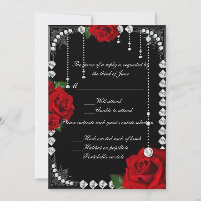 Carte de réponse Romantique Roses Rouges Et Diaman (Devant)