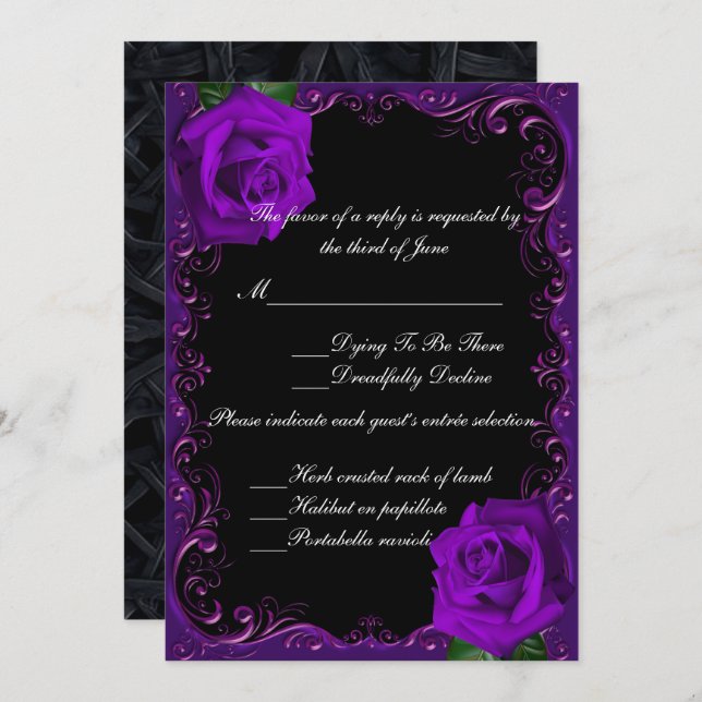 Carte de réponse Rose élégante Goth Purple (Devant / Derrière)