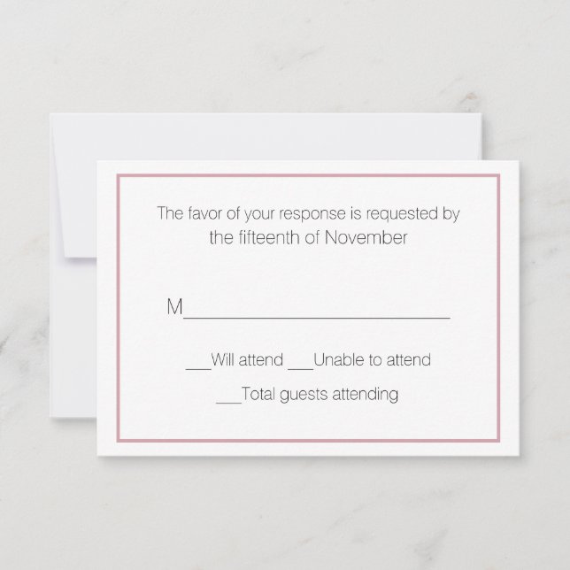 Carte de réponse Rose et Mariage blanc Dusty (Devant)