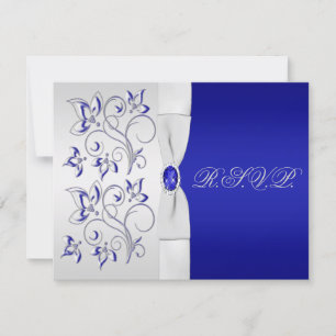 Carte de réponse Royal Blue et Silver Floral