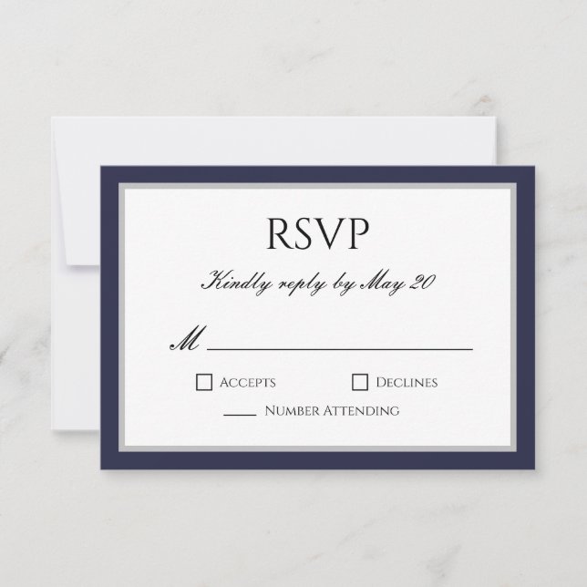 Carte de réponse RSVP à bordure grise et bleu mari (Devant)