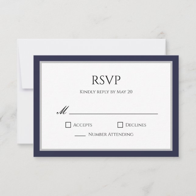 Carte de réponse RSVP à la frontière bleu gris de  (Devant)