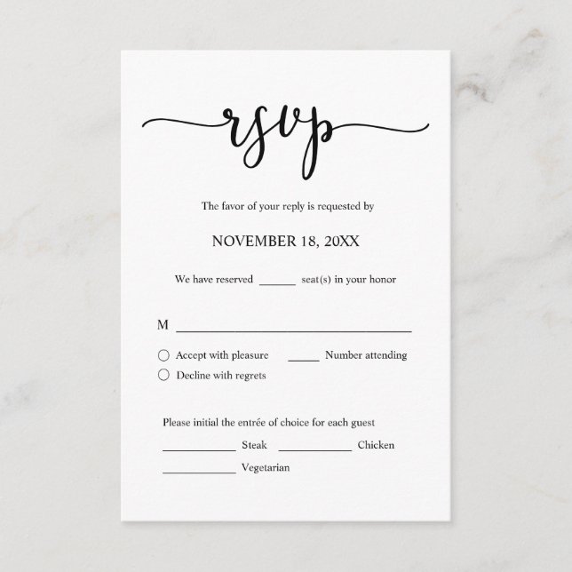 Carte de réponse RSVP à l'invitation de mariage, c (Devant)