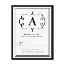 Carte de réponse RSVP à monogramme formel en noir