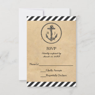Carte de réponse RSVP - Ancre nautique vintage