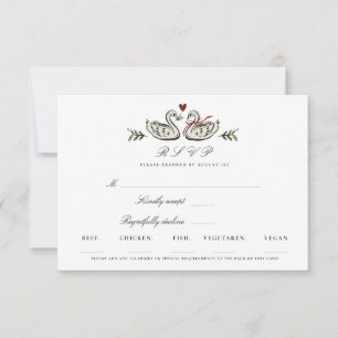 Carte de réponse RSVP au couple d'élégants cygnes