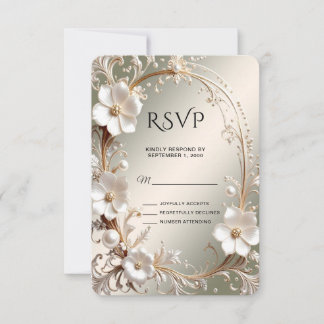 Carte de réponse RSVP avec cadre floral blanc orné
