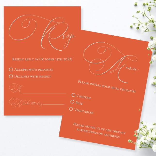 Carte de réponse RSVP avec choix de repas pour Ver (Verona Sunset RSVP with Meal Choice Response Card)