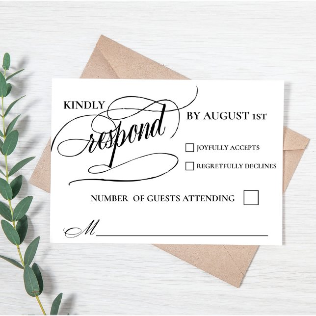Carte de réponse RSVP avec écriture calligraphique (Calligraphy Script Elegant Simple Modern Wedding Response Card )